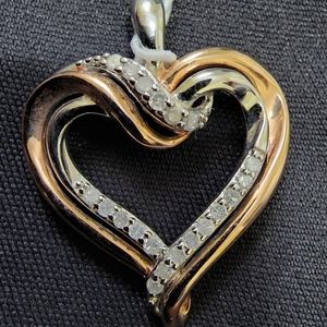 Rose gold on sterling silver and diamond heart pendant